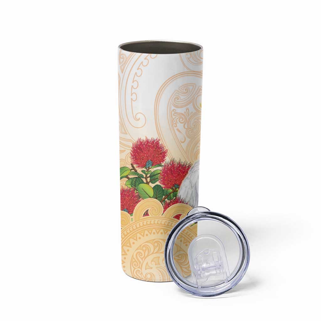 New Zealand Aotearoa Cockatoo Skinny Tumbler Maori Pattern With Pohutukawa Flowers