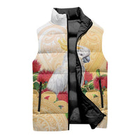 New Zealand Aotearoa Cockatoo Sleeveless Puffer Jacket Maori Pattern With Pohutukawa Flowers