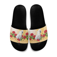 New Zealand Aotearoa Cockatoo Slide Sandals Maori Pattern With Pohutukawa Flowers LT05 Beige - Polynesian Pride