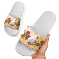 New Zealand Aotearoa Cockatoo Slide Sandals Maori Pattern With Pohutukawa Flowers LT05 - Polynesian Pride