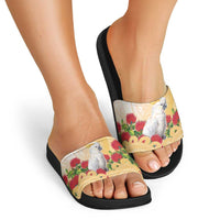 New Zealand Aotearoa Cockatoo Slide Sandals Maori Pattern With Pohutukawa Flowers LT05 - Polynesian Pride