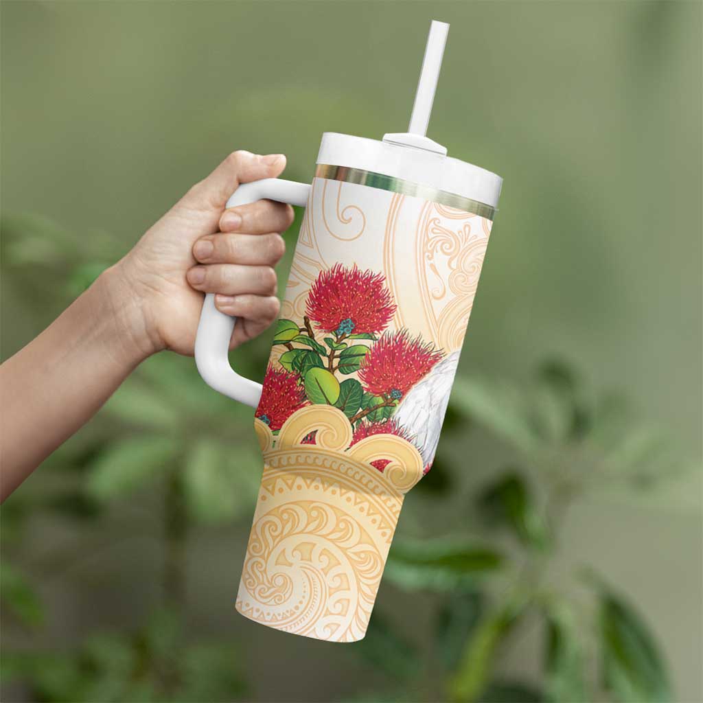 New Zealand Aotearoa Cockatoo Tumbler With Handle Maori Pattern With Pohutukawa Flowers