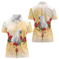 New Zealand Aotearoa Cockatoo Women Polo Shirt Maori Pattern With Pohutukawa Flowers
