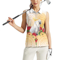 New Zealand Aotearoa Cockatoo Women Sleeveless Polo Shirt Maori Pattern With Pohutukawa Flowers