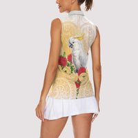 New Zealand Aotearoa Cockatoo Women Sleeveless Polo Shirt Maori Pattern With Pohutukawa Flowers