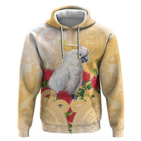 New Zealand Aotearoa Cockatoo Zip Hoodie Maori Pattern With Pohutukawa Flowers LT05 Pullover Hoodie Beige - Polynesian Pride
