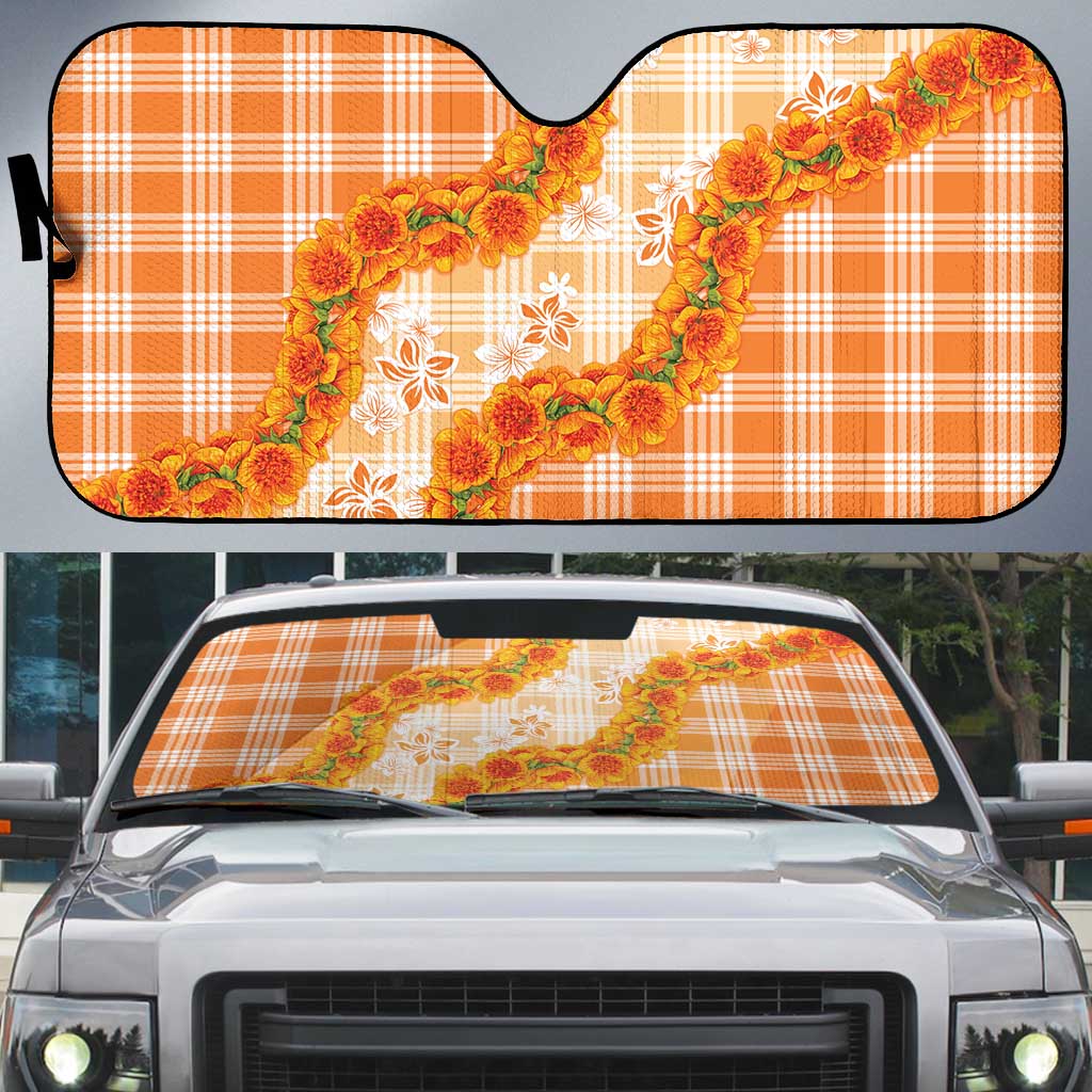 Orange Hawaii Palaka Auto Sun Shade Hawaiian Ilima Lei