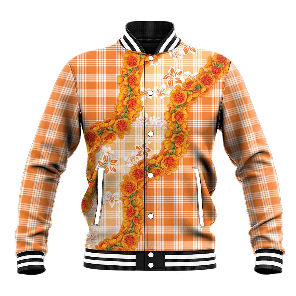 Orange Hawaii Palaka Baseball Jacket Hawaiian Ilima Lei LT05 Unisex Orange - Polynesian Pride