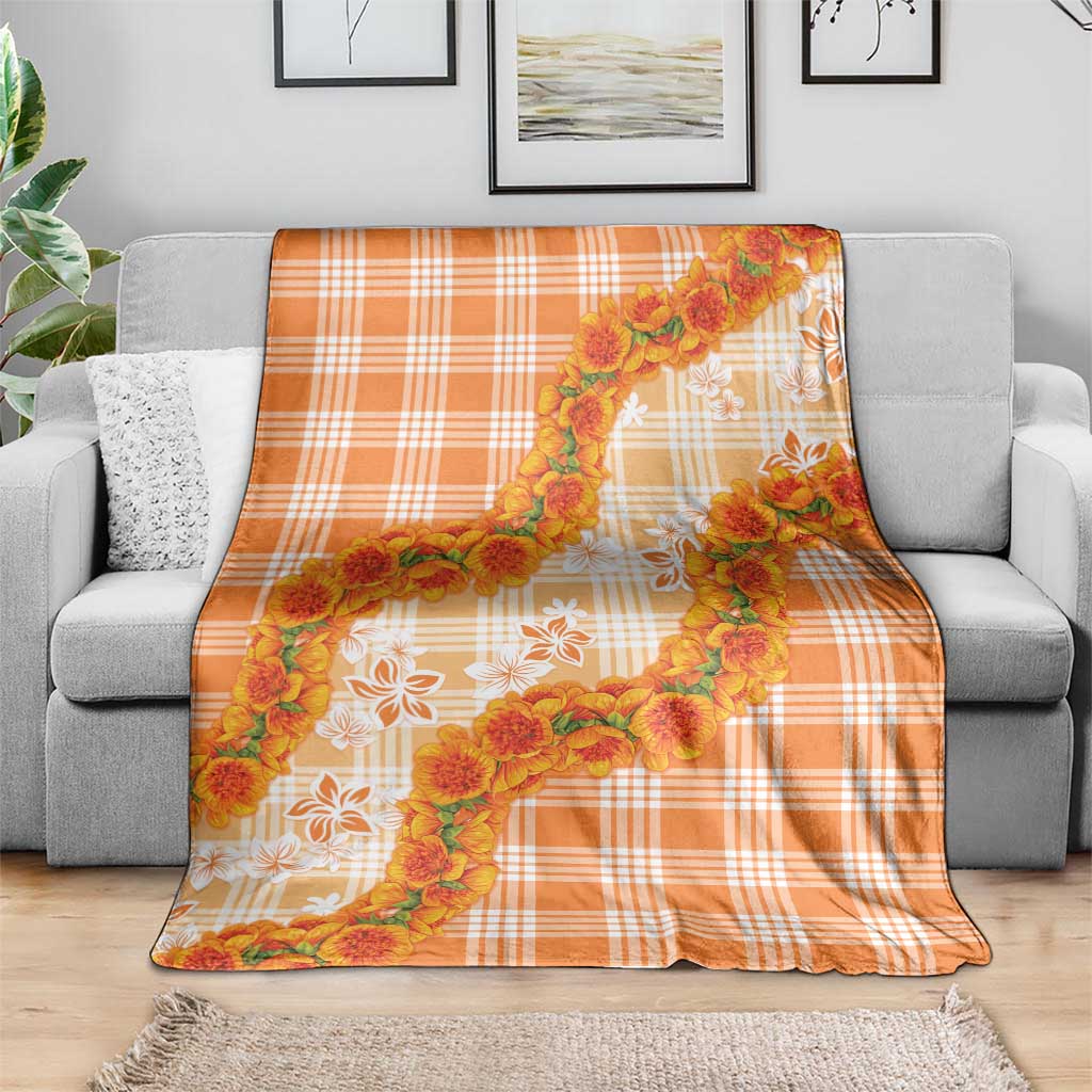 Orange Hawaii Palaka Blanket Hawaiian Ilima Lei