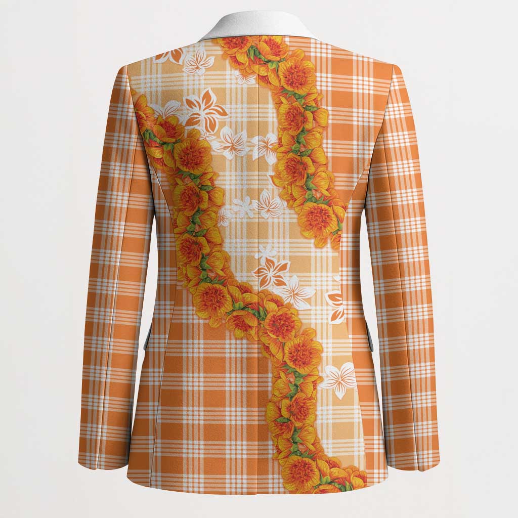 Orange Hawaii Palaka Blazer Hawaiian Ilima Lei