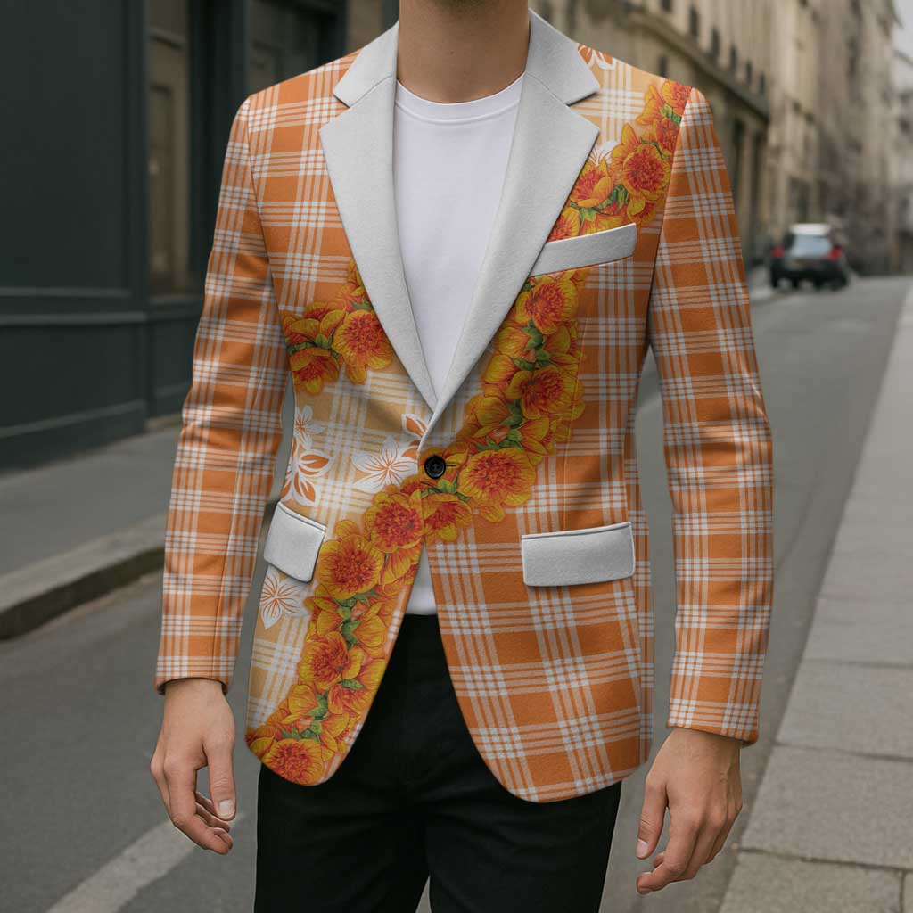 Orange Hawaii Palaka Blazer Hawaiian Ilima Lei