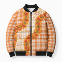 Orange Hawaii Palaka Bomber Puffer Jacket Hawaiian Ilima Lei