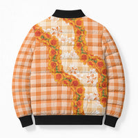 Orange Hawaii Palaka Bomber Puffer Jacket Hawaiian Ilima Lei
