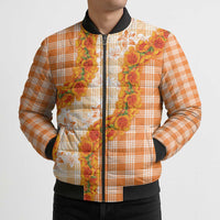 Orange Hawaii Palaka Bomber Puffer Jacket Hawaiian Ilima Lei