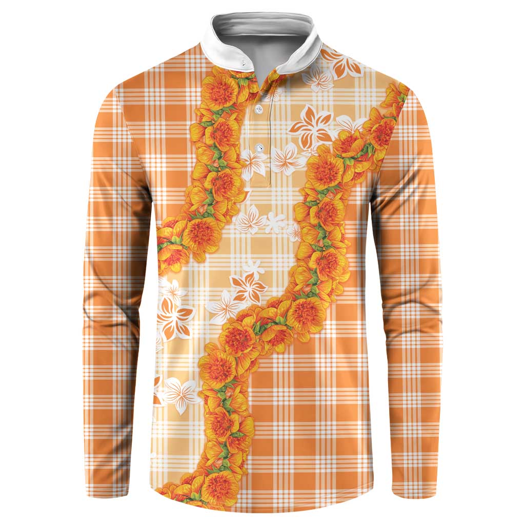 Orange Hawaii Palaka Button Sweatshirt Hawaiian Ilima Lei LT05 Orange - Polynesian Pride