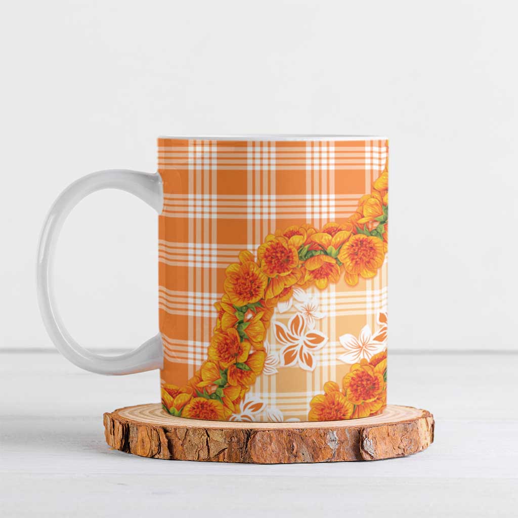 Orange Hawaii Palaka Ceramic Mug Hawaiian Ilima Lei