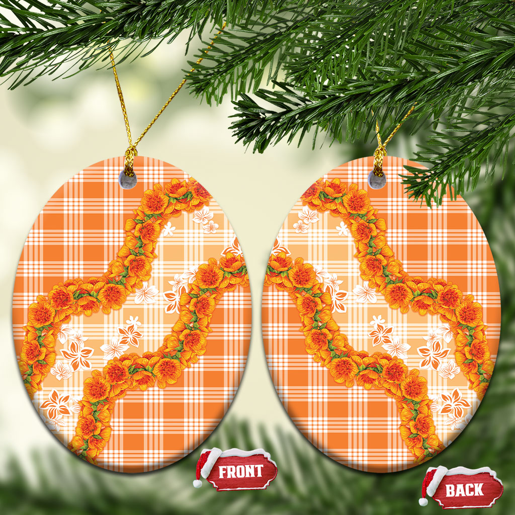 Orange Hawaii Palaka Ceramic Ornament Hawaiian Ilima Lei