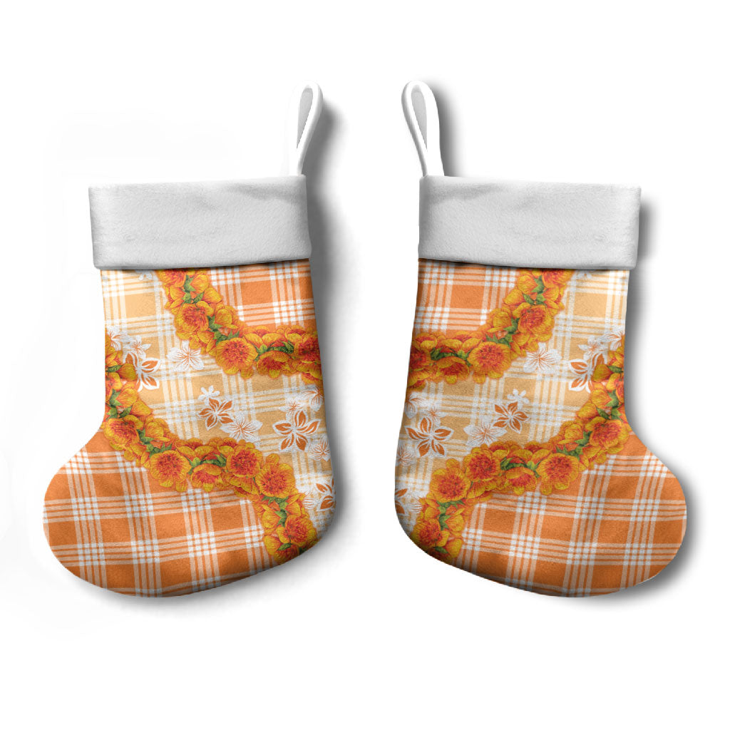 Orange Hawaii Palaka Christmas Stocking Hawaiian Ilima Lei