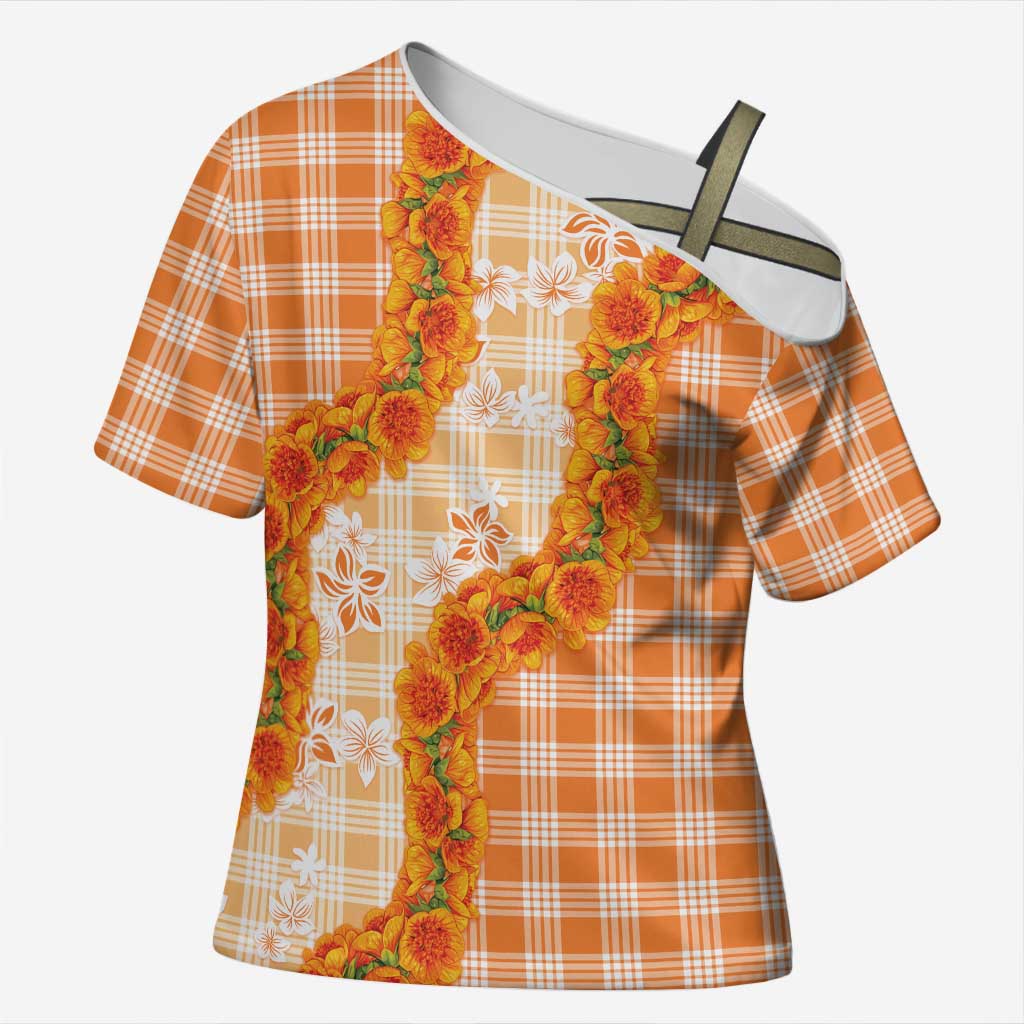 Orange Hawaii Palaka Cross Shoulder Shirt Hawaiian Ilima Lei LT05 Female Orange - Polynesian Pride