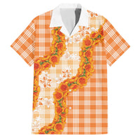 Orange Hawaii Palaka Family Matching Off Shoulder Short Dress and Hawaiian Shirt Hawaiian Ilima Lei