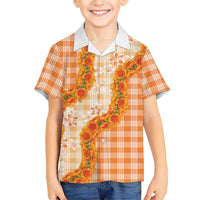 Orange Hawaii Palaka Family Matching Off Shoulder Short Dress and Hawaiian Shirt Hawaiian Ilima Lei