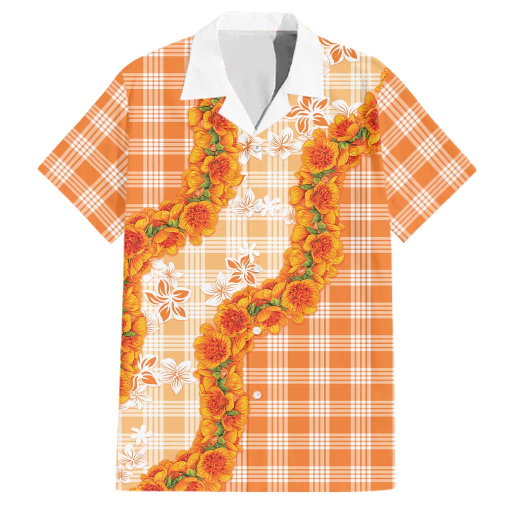 Orange Hawaii Palaka Family Matching Short Sleeve Bodycon Dress and Hawaiian Shirt Hawaiian Ilima Lei LT05 Dad's Shirt - Short Sleeve Orange - Polynesian Pride