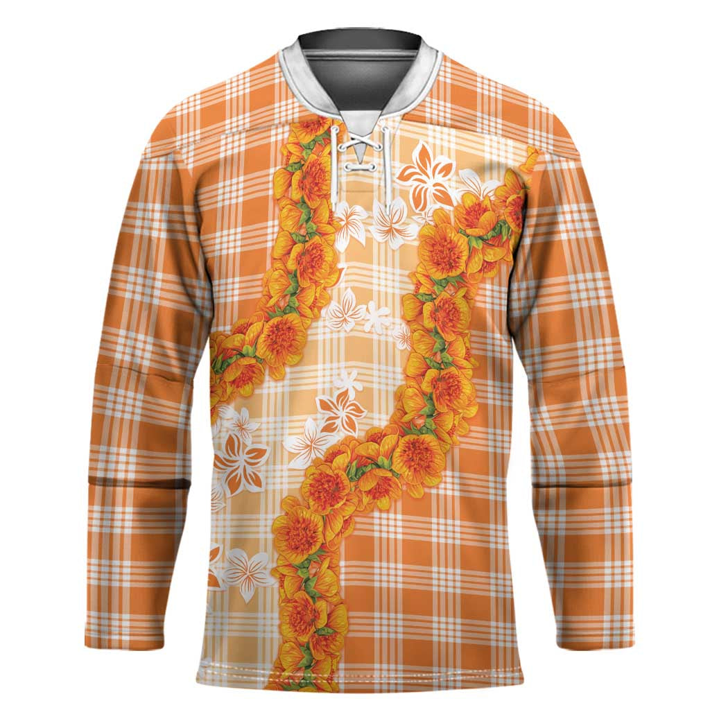 Orange Hawaii Palaka Hockey Jersey Hawaiian Ilima Lei LT05 Unisex Orange - Polynesian Pride