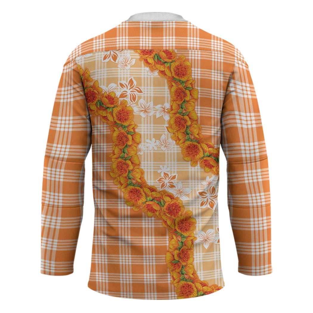 Orange Hawaii Palaka Hockey Jersey Hawaiian Ilima Lei LT05 - Polynesian Pride