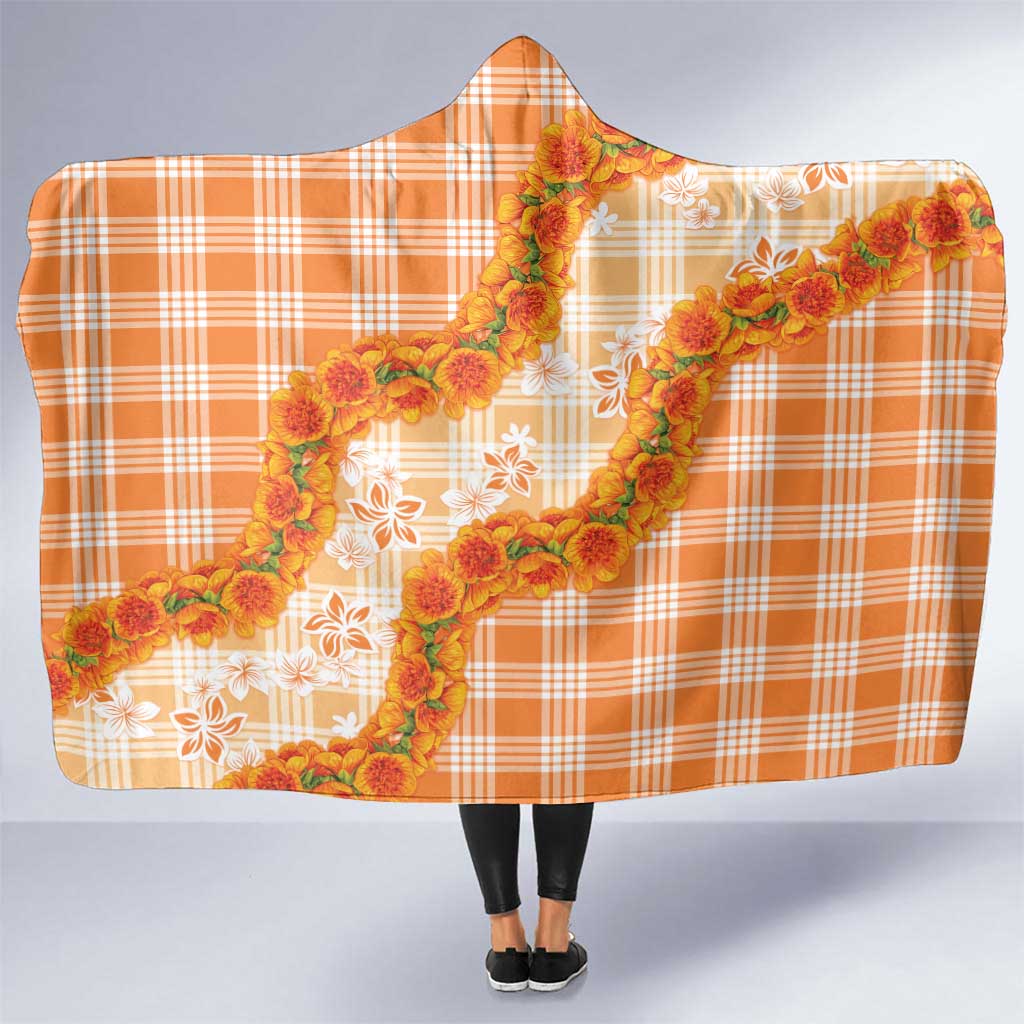 Orange Hawaii Palaka Hooded Blanket Hawaiian Ilima Lei LT05 One Size Orange - Polynesian Pride