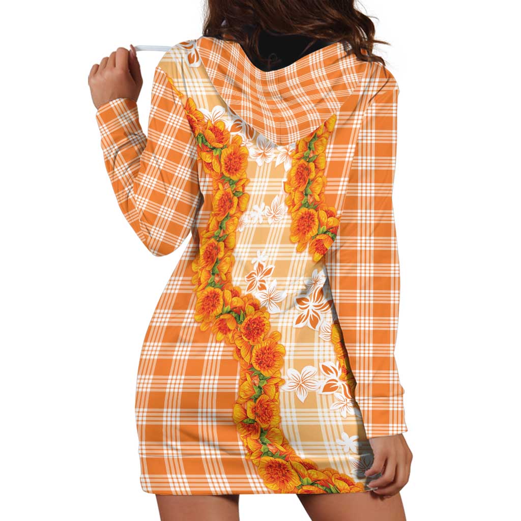 Orange Hawaii Palaka Hoodie Dress Hawaiian Ilima Lei
