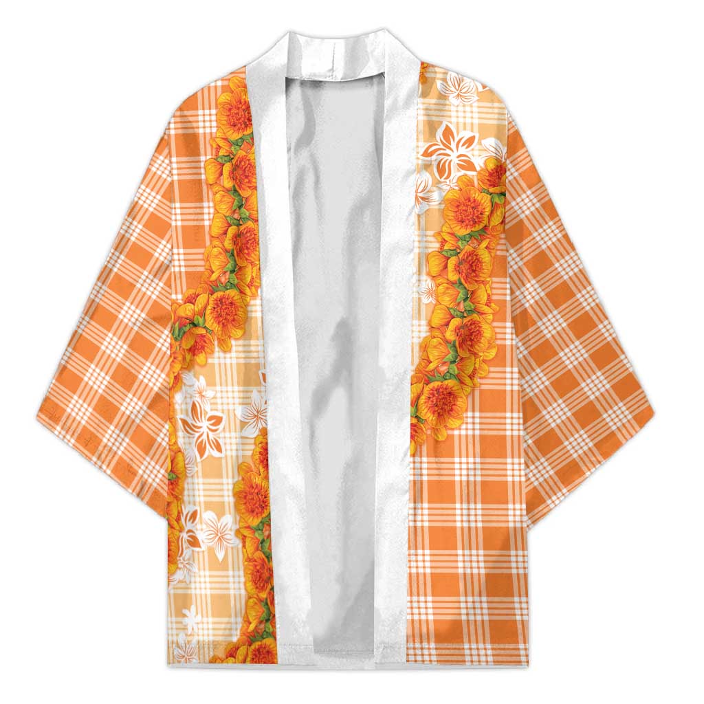 Orange Hawaii Palaka Kimono Hawaiian Ilima Lei