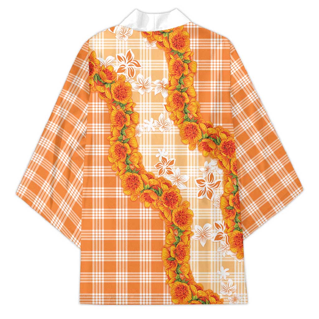 Orange Hawaii Palaka Kimono Hawaiian Ilima Lei