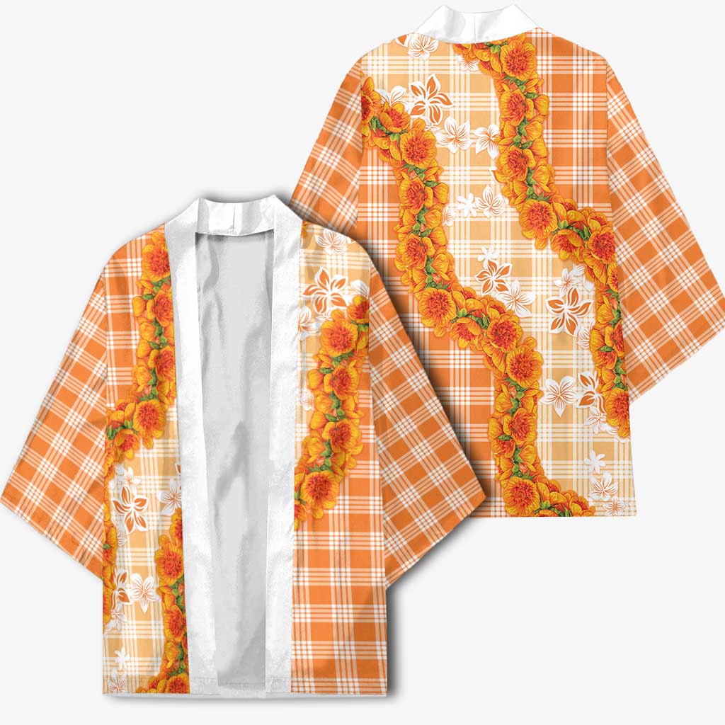 Orange Hawaii Palaka Kimono Hawaiian Ilima Lei