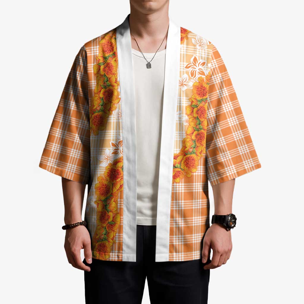 Orange Hawaii Palaka Kimono Hawaiian Ilima Lei
