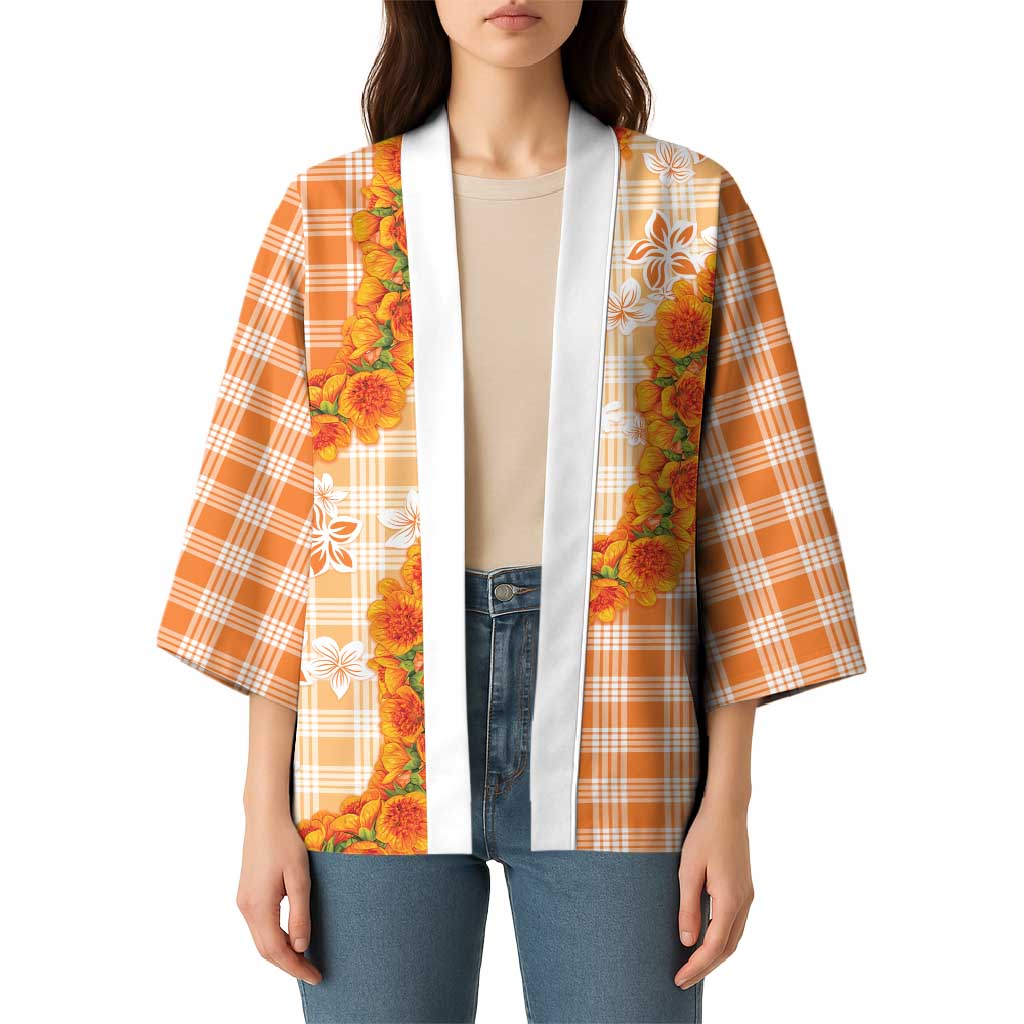 Orange Hawaii Palaka Kimono Hawaiian Ilima Lei