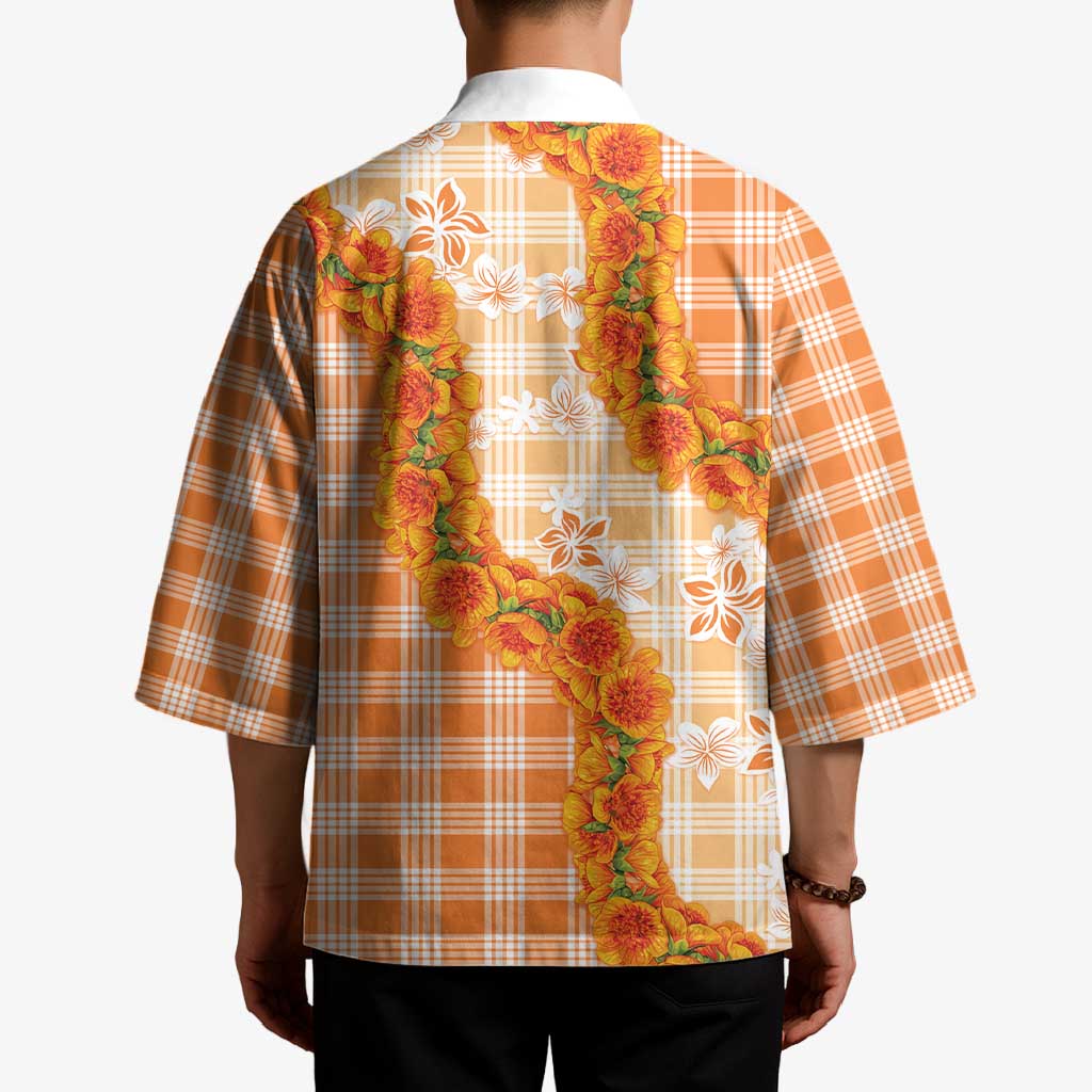Orange Hawaii Palaka Kimono Hawaiian Ilima Lei