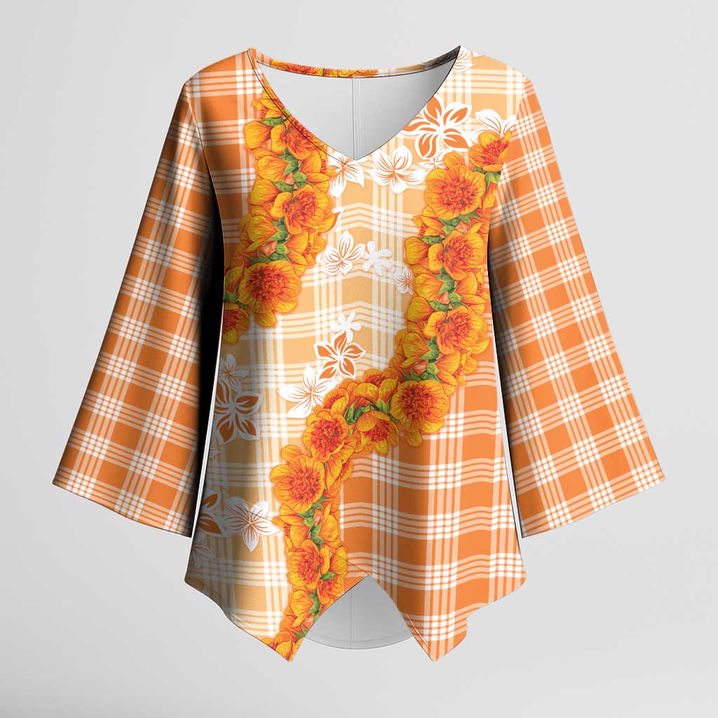 Orange Hawaii Palaka Kimono Sleeve Blouse Hawaiian Ilima Lei LT05 Female Orange - Polynesian Pride