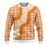 Orange Hawaii Palaka Ugly Christmas Sweater Hawaiian Ilima Lei