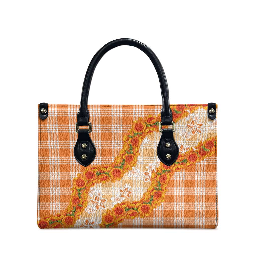 Orange Hawaii Palaka Leather Bag Hawaiian Ilima Lei