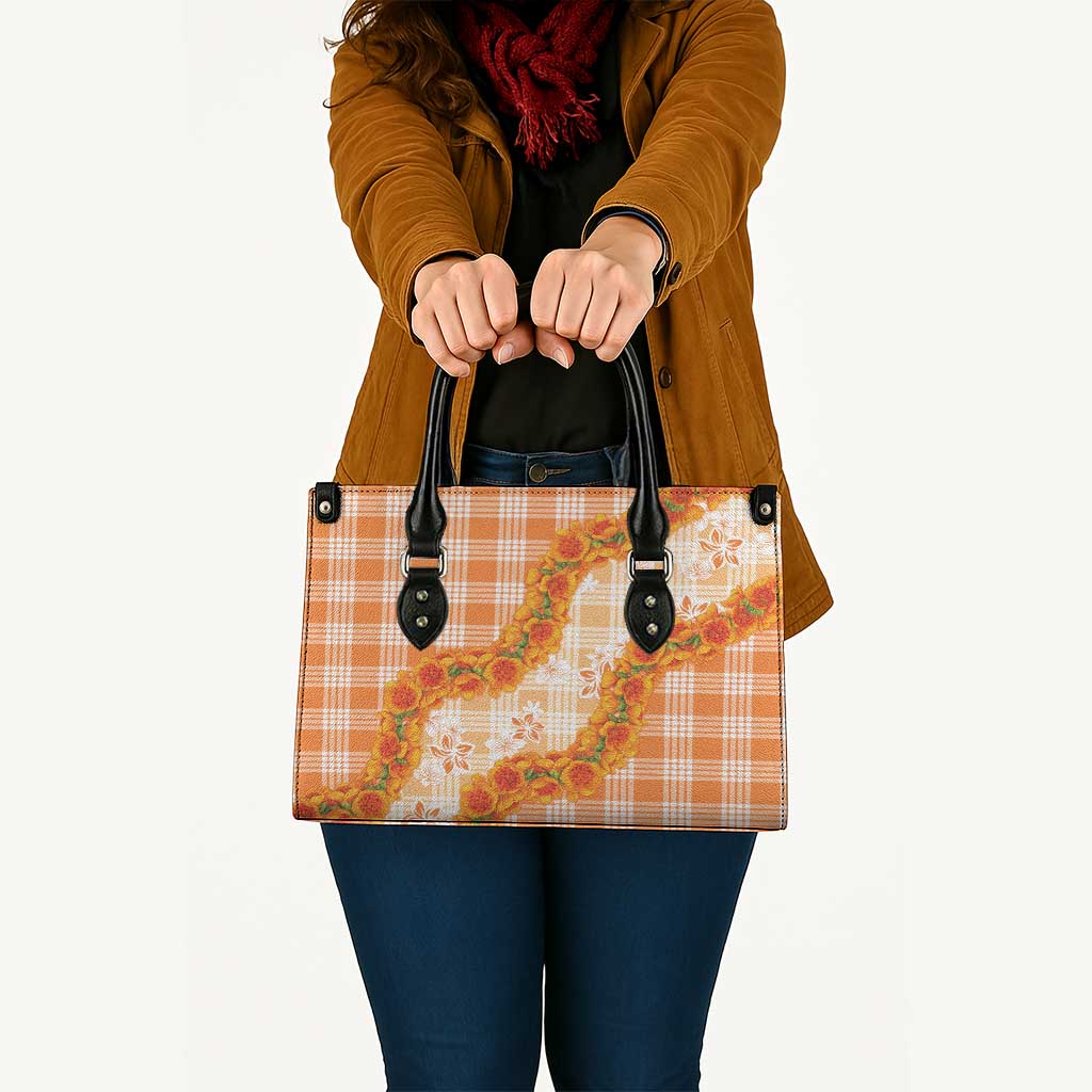 Orange Hawaii Palaka Leather Bag Hawaiian Ilima Lei