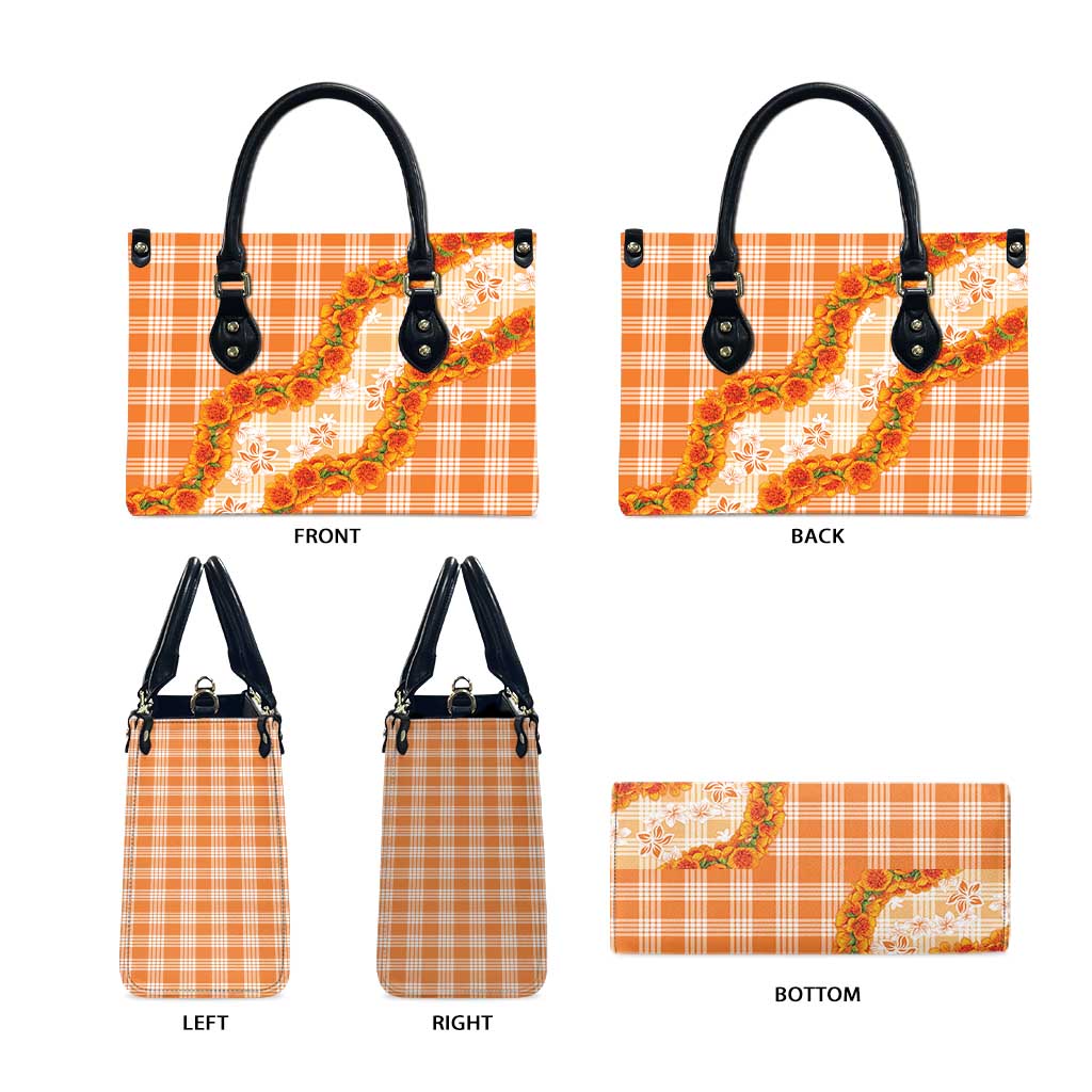 Orange Hawaii Palaka Leather Bag Hawaiian Ilima Lei