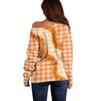 Orange Hawaii Palaka Off Shoulder Sweater Hawaiian Ilima Lei