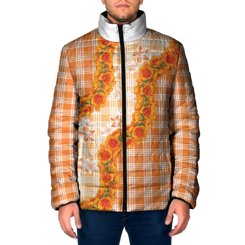 Orange Hawaii Palaka Padded Jacket Hawaiian Ilima Lei