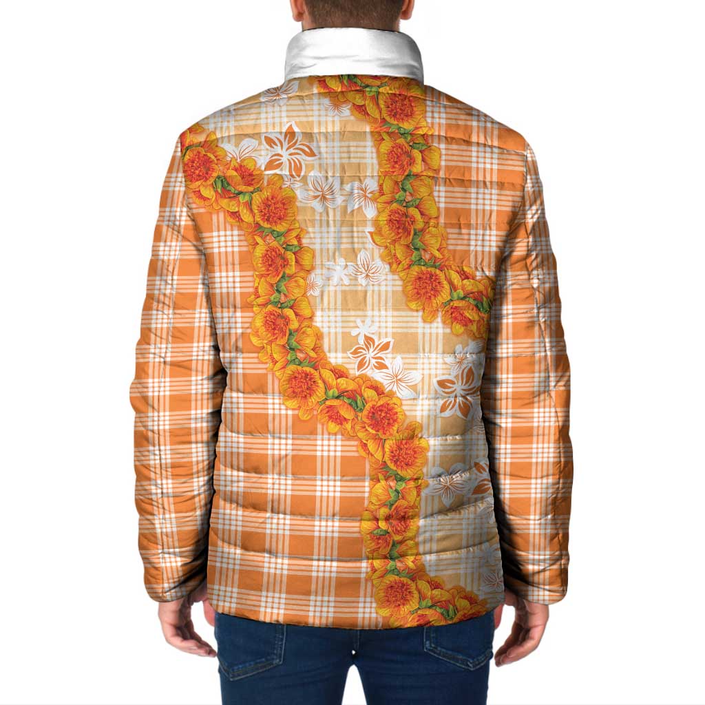 Orange Hawaii Palaka Padded Jacket Hawaiian Ilima Lei