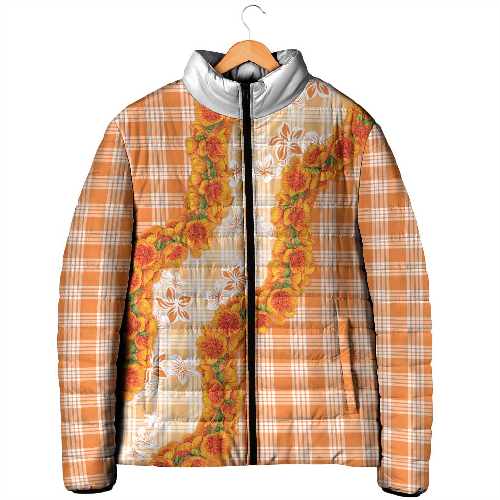 Orange Hawaii Palaka Padded Jacket Hawaiian Ilima Lei