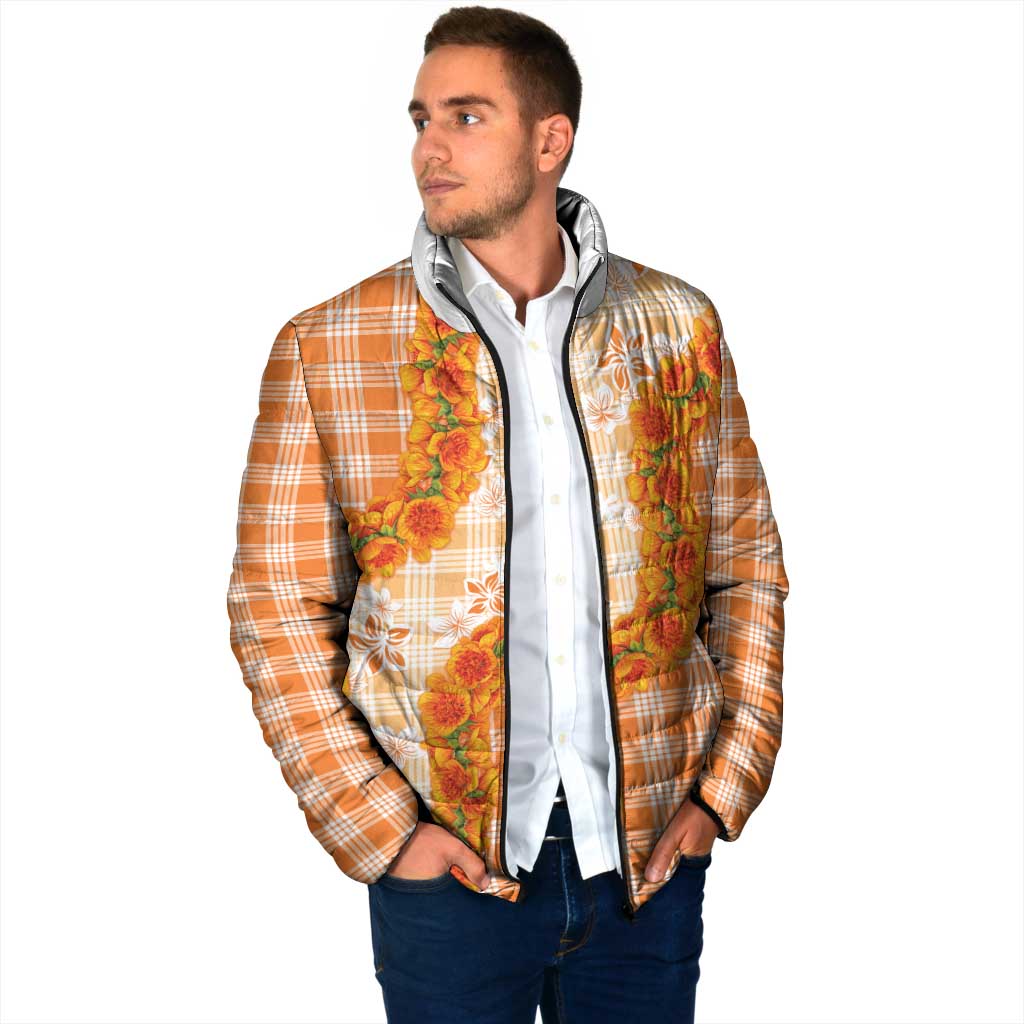 Orange Hawaii Palaka Padded Jacket Hawaiian Ilima Lei