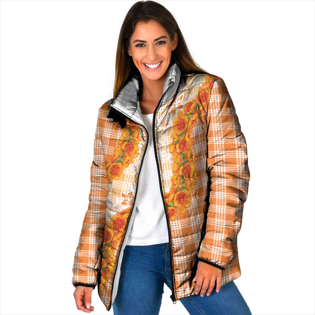 Orange Hawaii Palaka Padded Jacket Hawaiian Ilima Lei