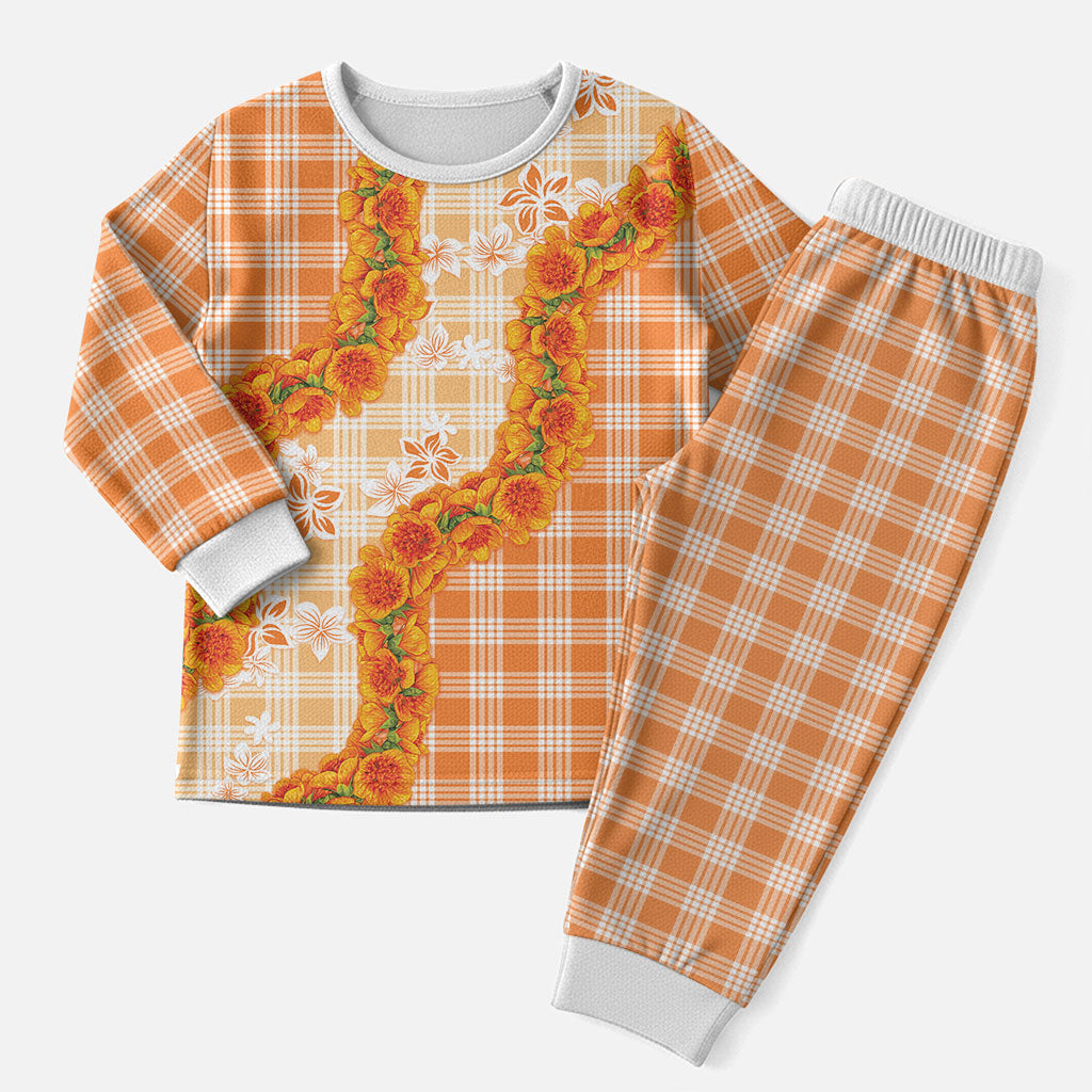 Orange Hawaii Palaka Christmas Pajama Set Hawaiian Ilima Lei