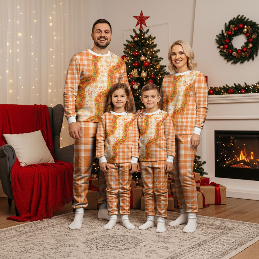Orange Hawaii Palaka Christmas Pajama Set Hawaiian Ilima Lei