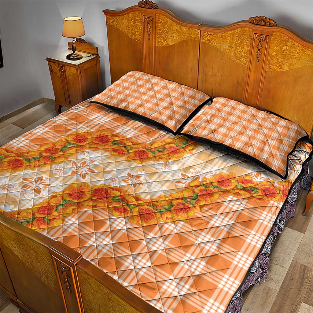 Orange Hawaii Palaka Quilt Bed Set Hawaiian Ilima Lei LT05 - Polynesian Pride